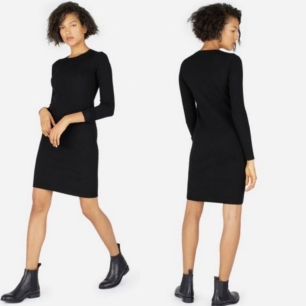 Everlane Luxe Black Wool Bland Ribbed Long Sleeve Dress Size XS - Picture 2 of 11
